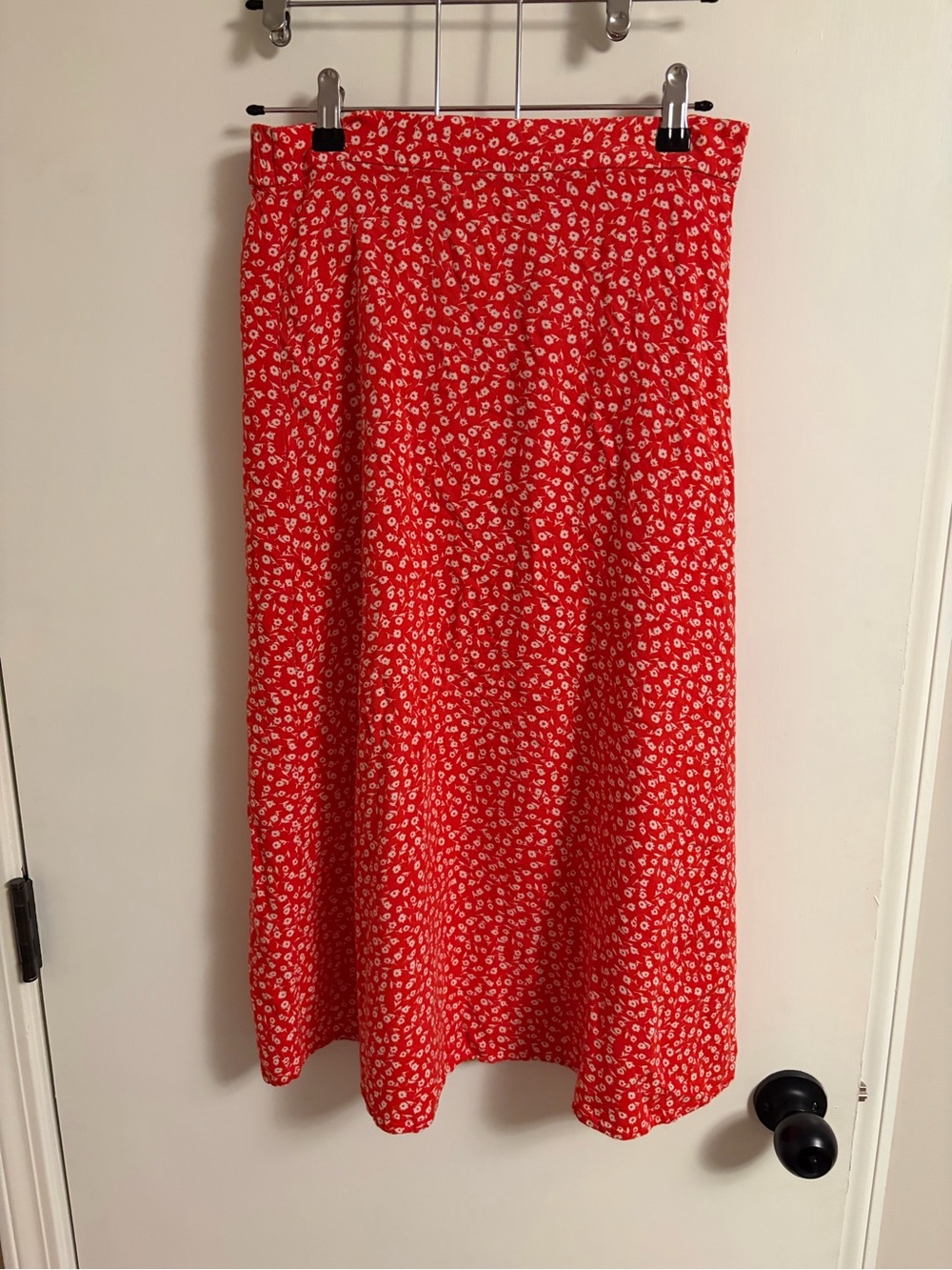 Monki Red Floral A-Line Midi Skirt
